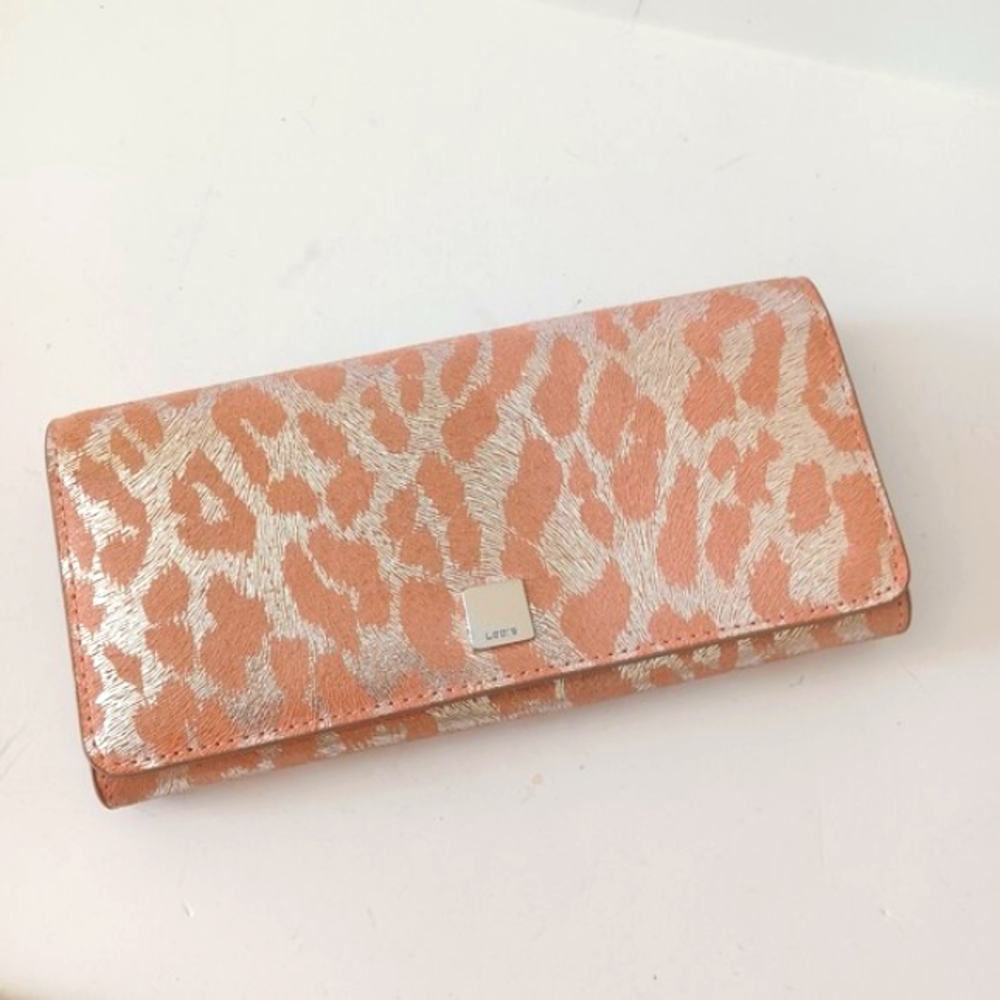 Lodis Metallic Animal Leopard‎ Print Wallet Clutch Peach Pink Silver Bi-Fold